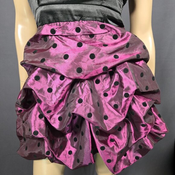 Y2K Mini Bubble Dress size S Formal Prom Party Black Purple Polka Dot Satin - Picture 2 of 9